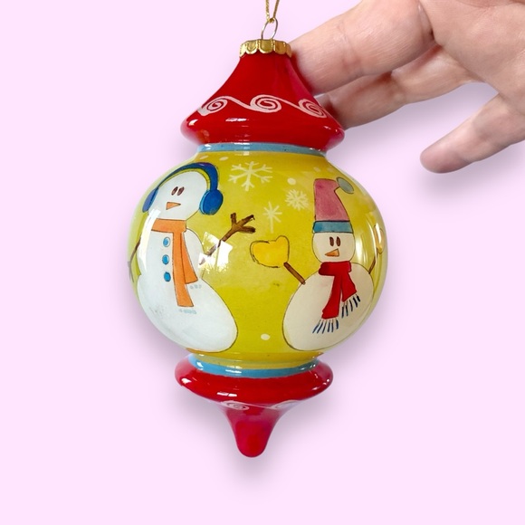 Le Bien Glass Reverse Painted Finial Christmas Ornament Snowmen 5” - Picture 5 of 13